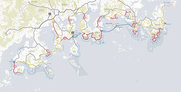 남해안 해안경관도로 15선 현황도지도