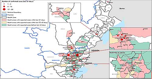 콩고민주공화국의 에볼라바이러스병 발생지역WHO