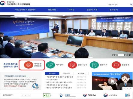 주민등록번호변경위원회 홈페이지 메인화면