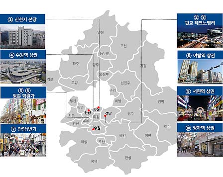 1차 유행시 주중 유동인구 감소폭이 컸던 상위 10개 행정동