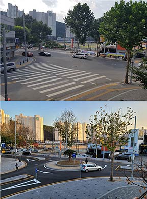 대구광역시 북구 구암교 동편 교차로 회전교차로 설치 전후