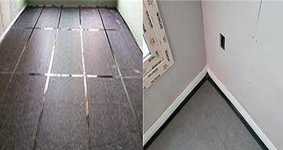 타사 시공사례  바닥 및 측면 완충재는 밀착시공하고 고정 및 틈새막기 철저 바람