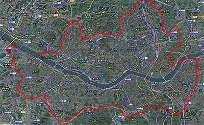 광견병 미끼예방약 살포지역붉은색 선을 따라 살포