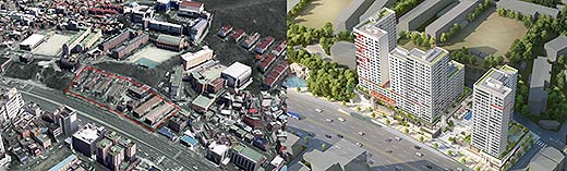 정비 전시흥3동 모아주택 정비전후 조감도