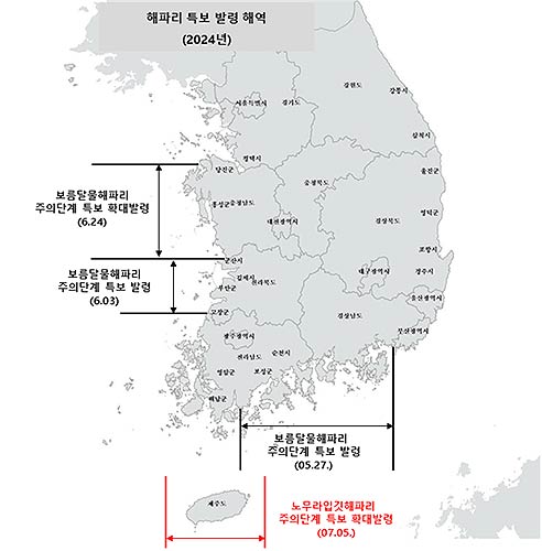 2024년도 해파리 특보발령 해역 