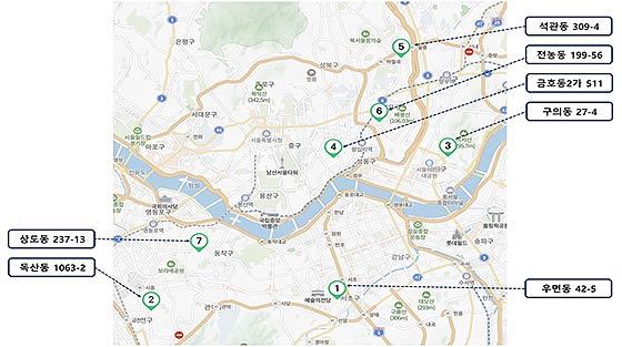 마을정원 대상지 7개소 위치도