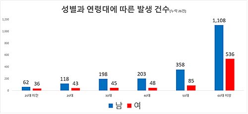 성별과 연령대에 따른 발생 건수