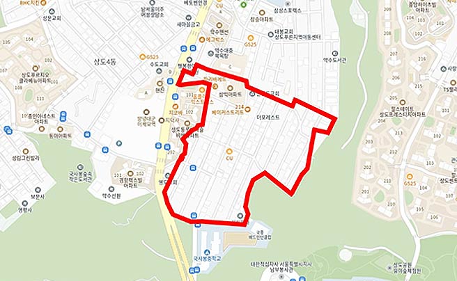 25년 제4차 주택재개발 후보지 선정구역 현황동작구 상도동 214일대 