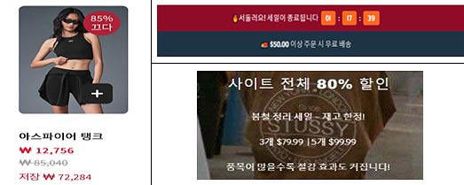 예시 구매를 유도하는 사기사이트 화면