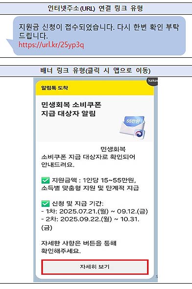 소비쿠폰 관련 스미싱 유형