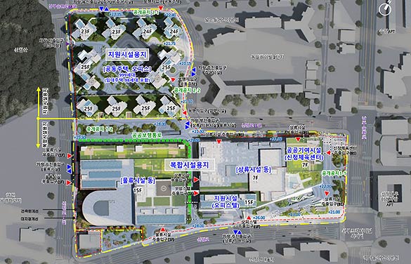 배치도 및 조감도 향후 건축 인허가 과정 등에 따라 상기 건축계획은 변경될 수 있음