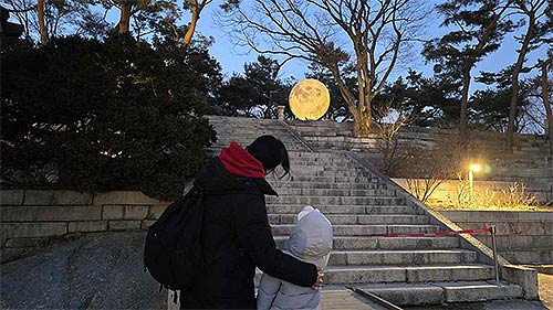 창경궁 정월대보름 행사  모형 보름달을 감상하고 있는 관람객