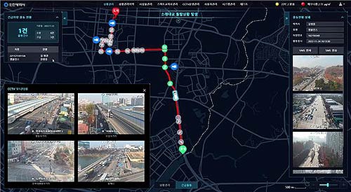 긴급차량우선신호작동시교통종합상황실모니터링화면