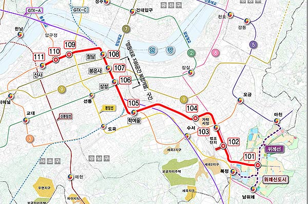 위례신사선 노선도