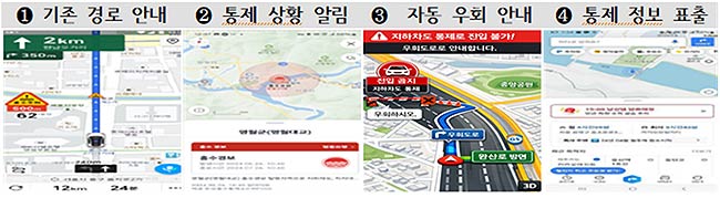지하차도 진입 통제 시 내비게이션을 통한 실시간 우회 정보 안내 흐름안