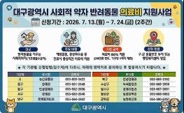 대구시, 취약계층 반려동물 의료비 최대 20만 원 지원 기사 이미지