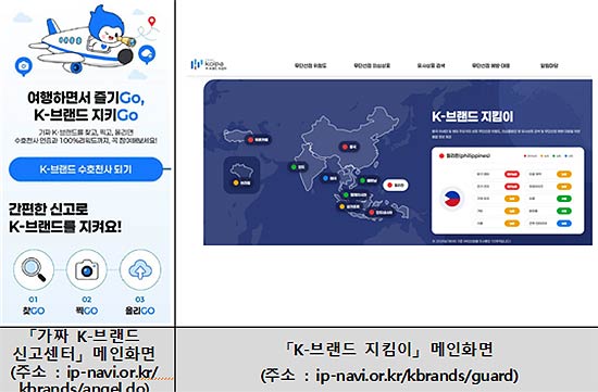 가짜 K브랜드 신고센터 및 K브랜드 지킴이메인화면