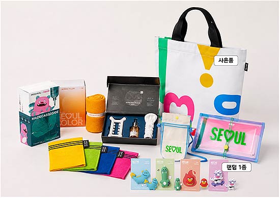 서울 사우나 시리즈 A 7종 150000원 마스크팩 때타올 해치소울프렌즈 슈즈참1종 랜덤 리사이클드백 트래블파우치 리추얼세트페이스타올 왼쪽부터 반시계방향